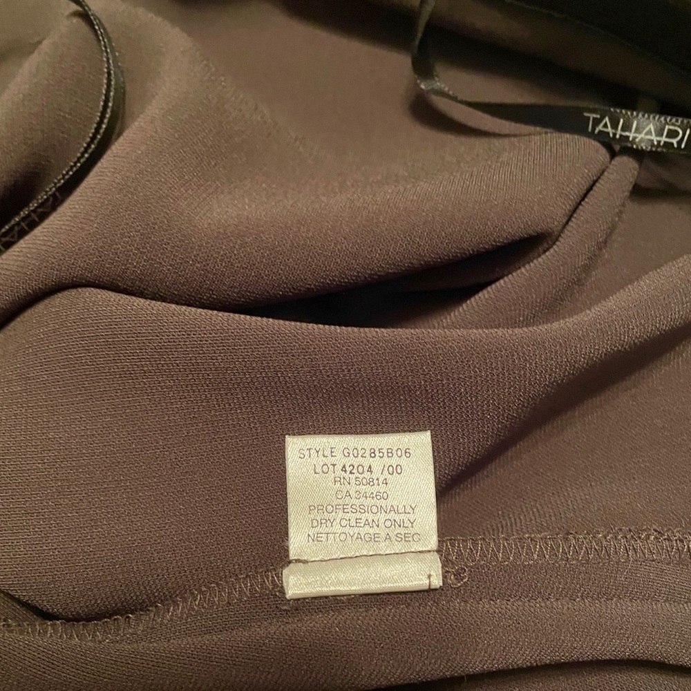 Tahari Striking Mink trimmed Spaghetti Strap Dress - Picture 12 of 13